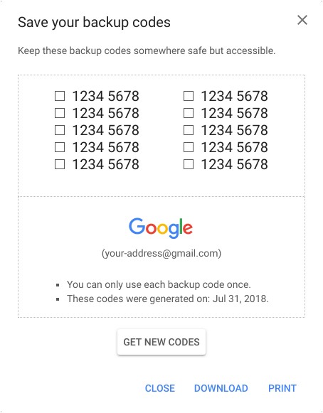 Backup Codes example.
