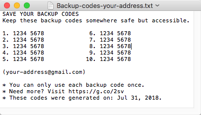 Text file showing backup code example.