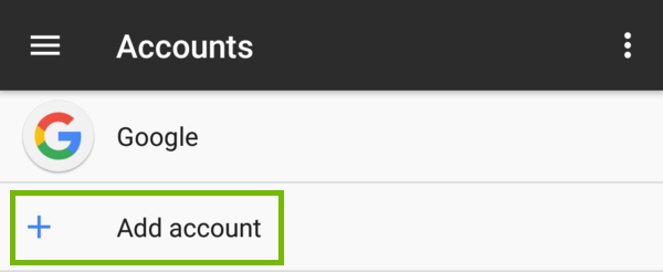 Accounts with Add account highlighted.