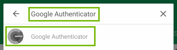 Searching for Google Authenticator with Google Authenticator highlighted.