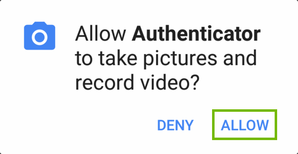 Camera permissions dialog with Allow highlighted.