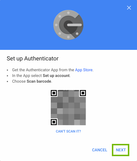 Barcode display with Next highlighted.