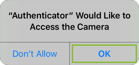 Camera Permissions dialog with OK highlighted.
