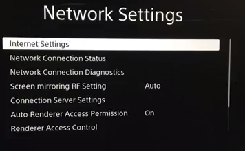 Network settings menu showing internet settings selected