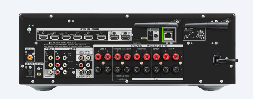 The back of an avr showing the ethernet port