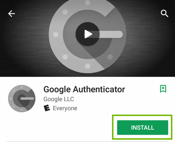 Google Authenticator App page with Install highlighted.
