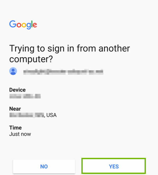 2-Step Verification Prompt with Yes button highlighted.