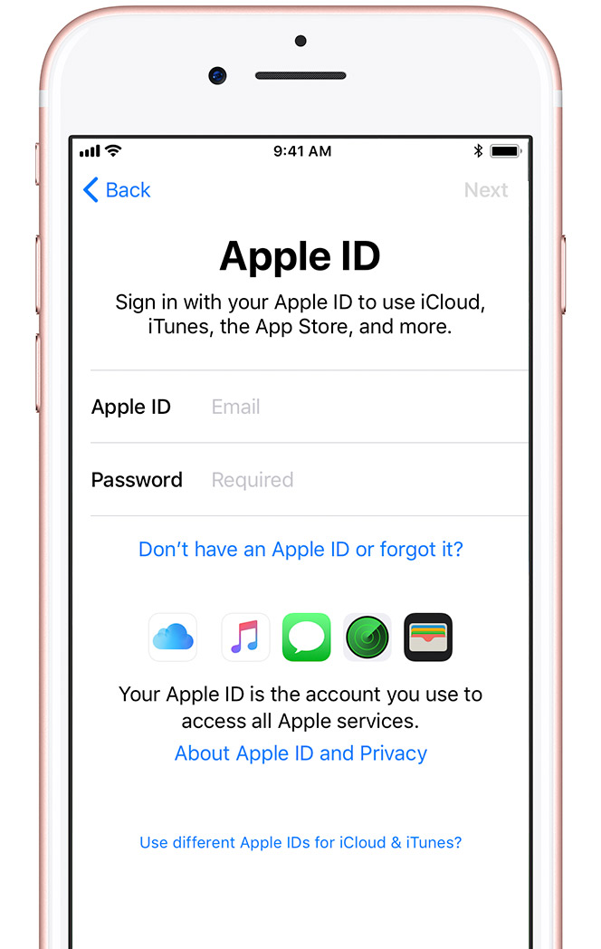 Apple ID sign in prompt.