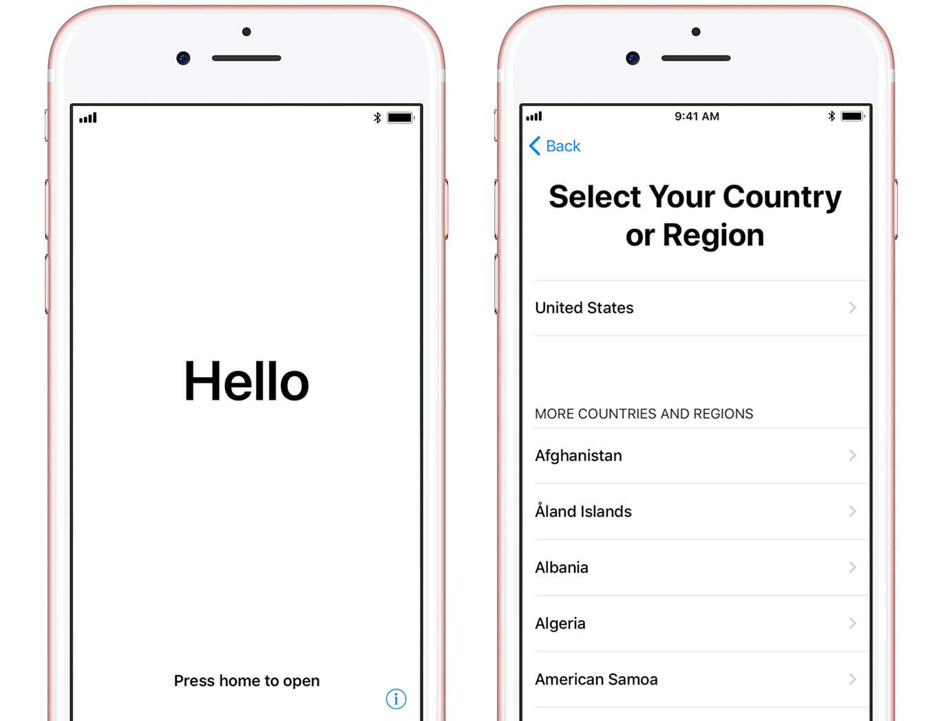 iPhone with Select country option.