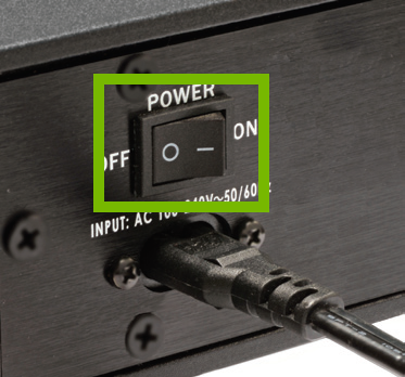 on off power switch highlighted on back of the sound bar