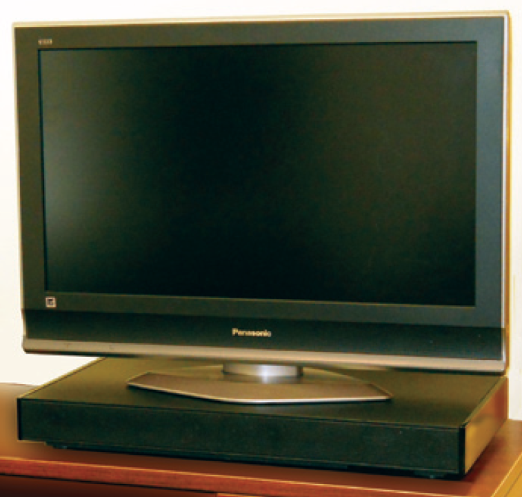 tv with zvox sound base located below 