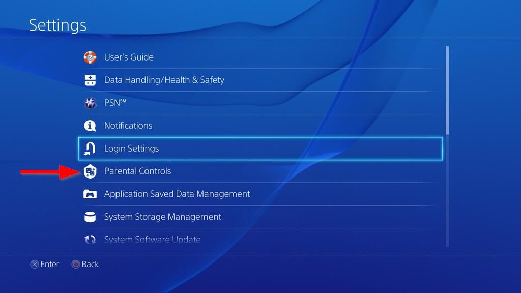 Settings menu with Parental / Family Management selected. Screenshot.