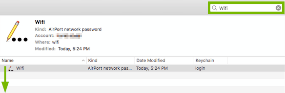 Search field highlighted in Keychain Access.
