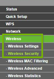 A router web menu showing Wireless Security.