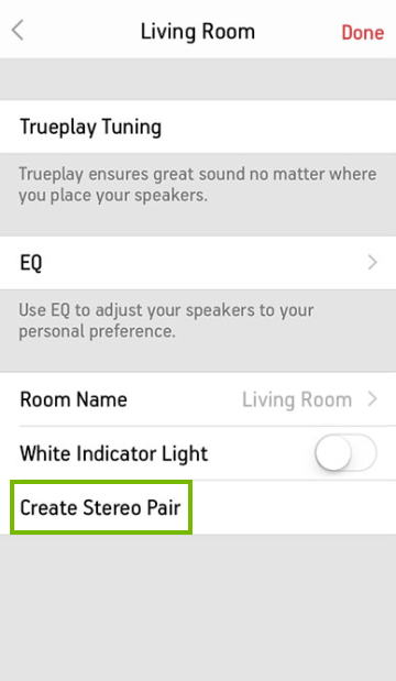 Speaker settings screen in mobile app