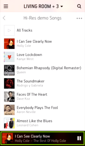 Bottom bar highlighted in Sonos Controller for mobile devices
