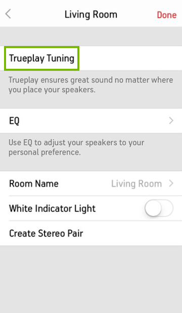Speaker settings screen in mobile app