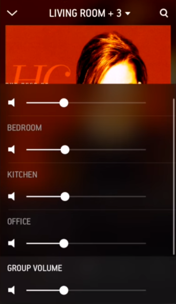 Volume control sliders for grouped speakers in Sonos Controller for mobile devices