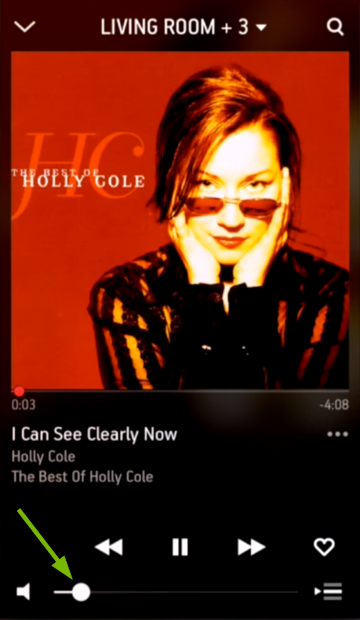 Placement of volume control slider pointed out on mobile screen