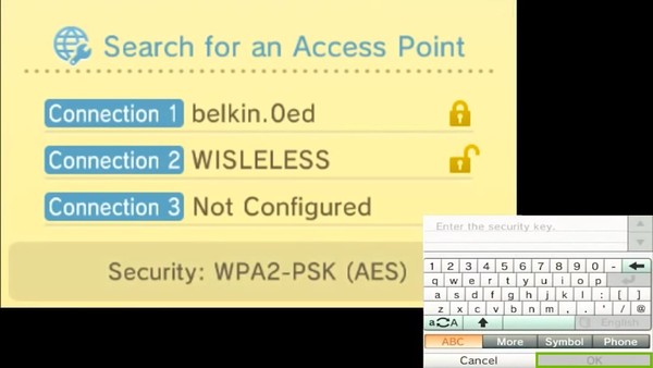 Connection Settings menu, prompting the user to enter the Wi-Fi password.
