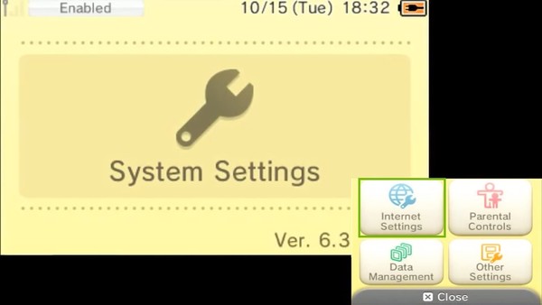 System Settings menu, highlighting the Internet Settings icon.
