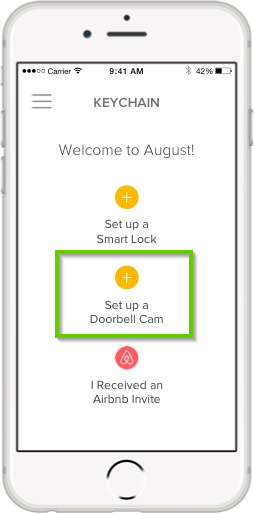 August home app highlighting the set up a doorbell cam button.