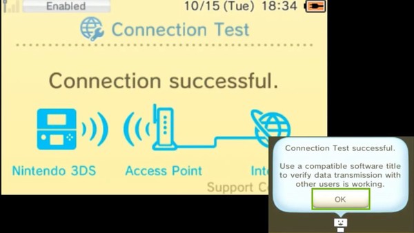Connection Test successful screen, highlighting the OK button.
