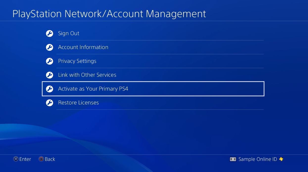 PlayStation Network settings with Activate as your Primary PS4 selected. Screenshot.