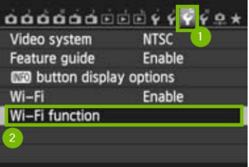 camera screen with 3rd wrench highlighted and Wi-Fi function highlighted
