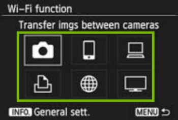 camera screen with available list of available devices to connect to