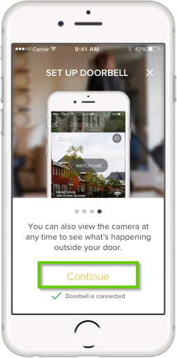 August home app displaying a successful update screen, highlighting the continue button.