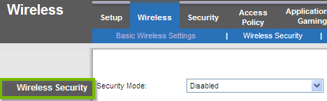 Wireless Security. Screenshot.