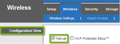 Configuration View with Manual selected. Screenshot.