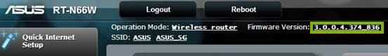 Asus router page with Firmware version link highlighted. Screenshot.