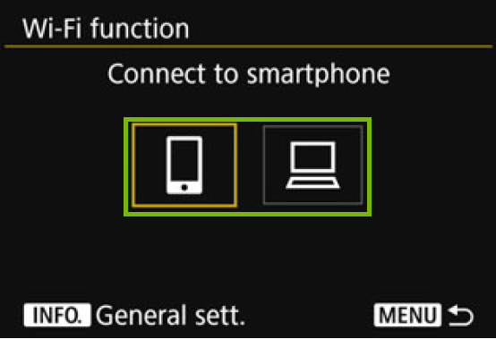 camera screen with list of available devices to connect to highlighted