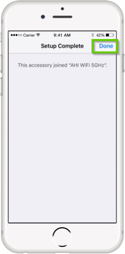August home app displaying the setup complete screen, highlighting the done button.