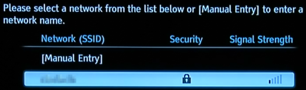 Wireless network selection screen