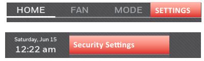 Settings menu with Security Settings selected. Screenshot.