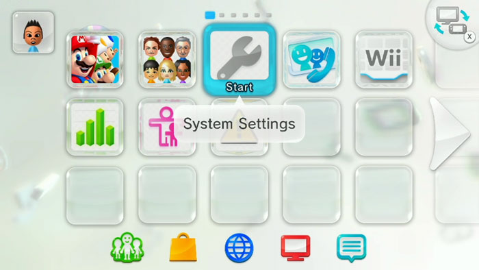 main menu with system settings highlighted