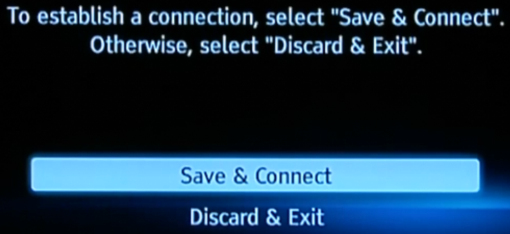 Wireless connection confirmation screen