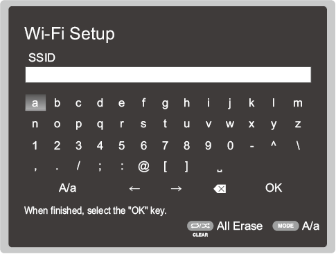 Onkyo wireless setup screen prompting the user to enter their Wi-Fi password.
