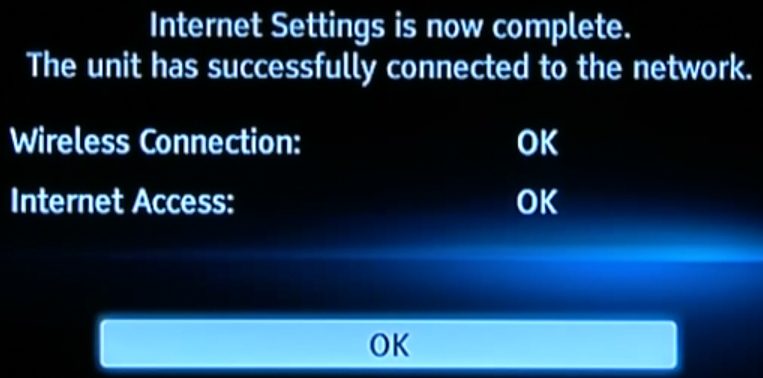Internet connection summary screen