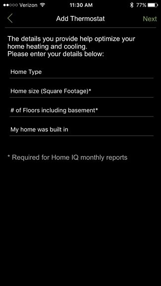 Home details entry screen