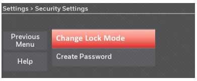 Security Settings with Change Lock Mode selected. Screenshot.