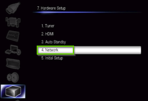 Onkyo hardware setup menu highlighting the network option.