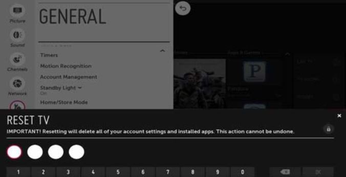 Reset TV password prompt. Screenshot.