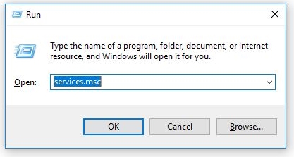 Run dialog box with services.msc typed in