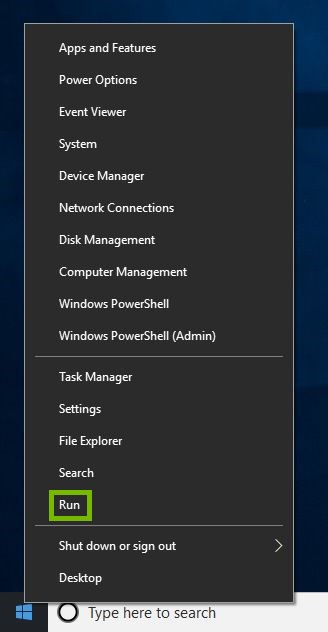 Run highlighted on Power User Menu