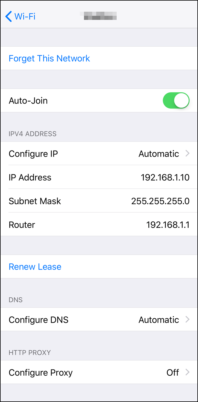 iOS Wi-Fi network information screen.