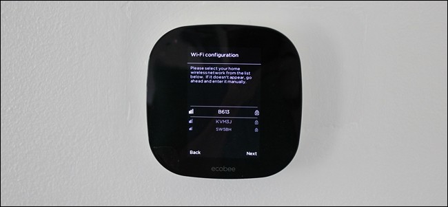 Wi-Fi network selection screen in thermostat setup.